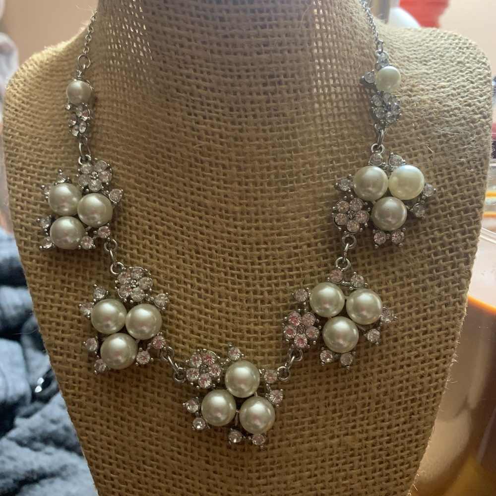 Ornate faux pearl and diamond necklace